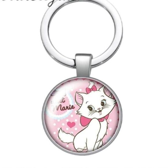 New! Disney Cute Marie Cat Glass Cabochon Keychain Bag Car Keyring Holder A - Picture 1 of 2